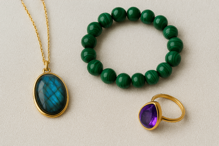 How to Style Labradorite, Malachite & Amethyst in Everyday Fashion