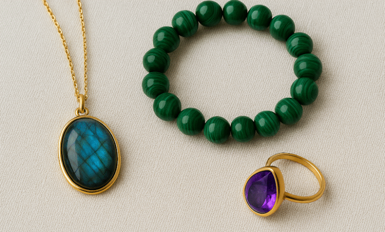 How to Style Labradorite, Malachite & Amethyst in Everyday Fashion